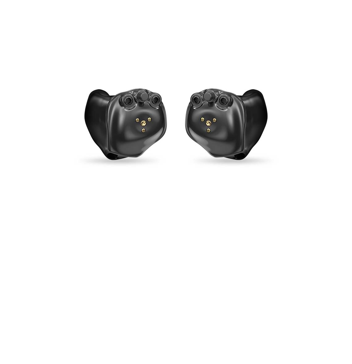 A pair of Black ITC R hearing aids